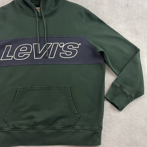 Levis Hoodie Mens Large Green Pullover Color Block Logo Long Sleeve Sweatshirt - Picture 9 of 15